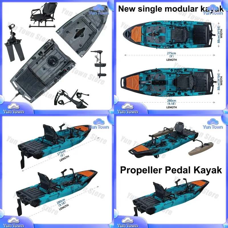 Fishing Kayak Pedal Drive - Modulares 9,5-Fuß-Sit-on-Top-Kajak mit Pedal-Finnenantrieb zum Angeln,